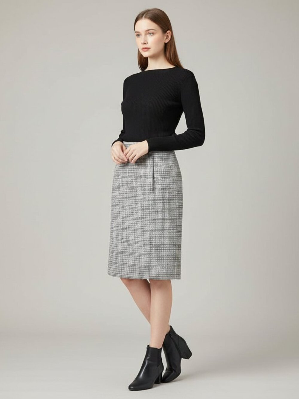 Ann Taylor Petite Houndstooth Plaid Pencil Skirt Sz 6P